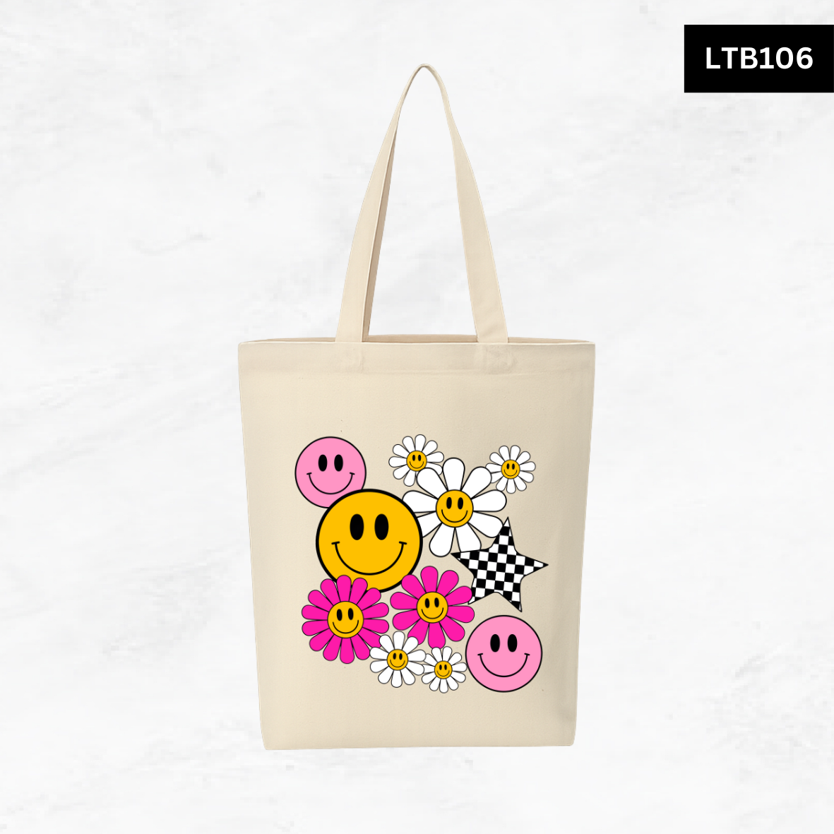 Canvas A4 Tote Bag - Smiley Good Vibes