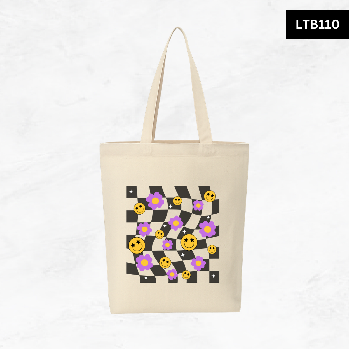 Canvas A4 Tote Bag - Smiley Good Vibes