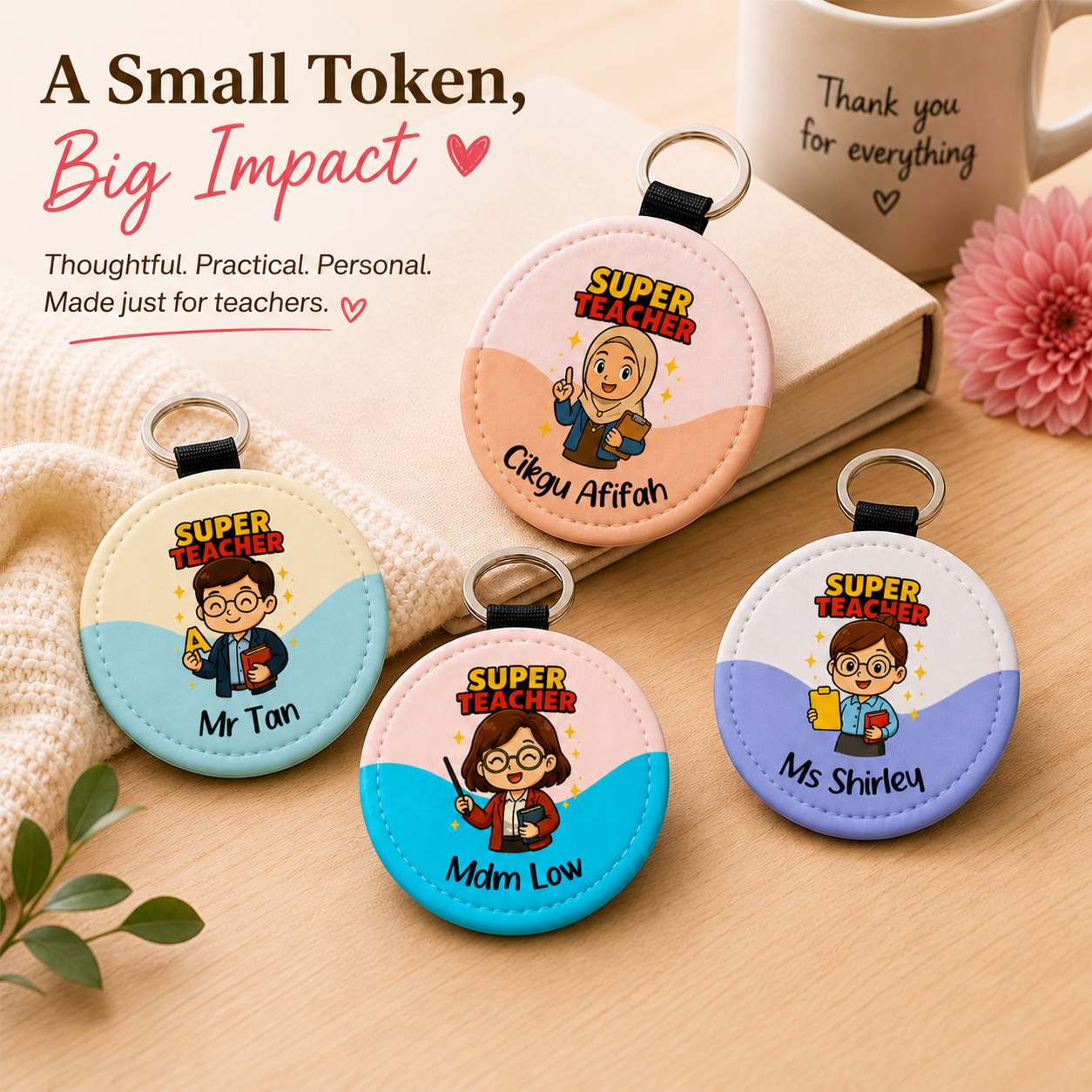 Super Teacher Round Keytag