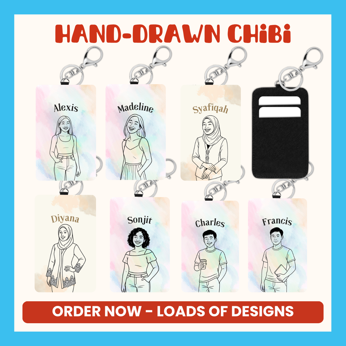 Hand-Drawn Chibi Keychain Card Holders