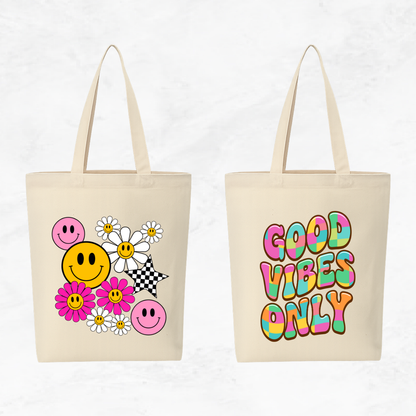 Canvas A4 Tote Bag - Smiley Good Vibes