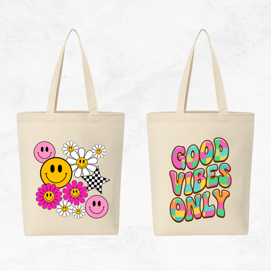 Canvas A4 Tote Bag - Smiley Good Vibes