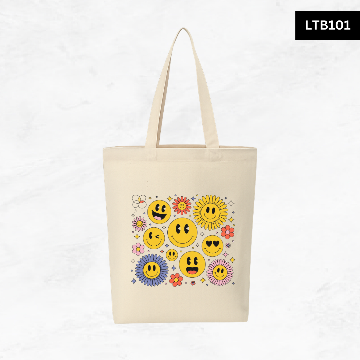 Canvas A4 Tote Bag - Smiley Good Vibes