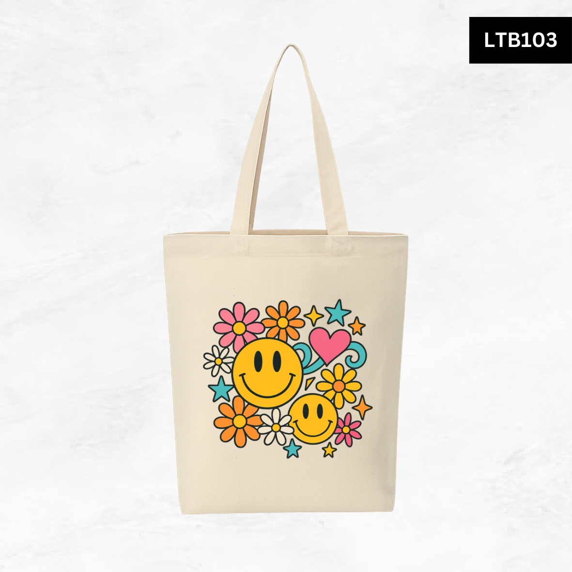 Canvas A4 Tote Bag - Smiley Good Vibes