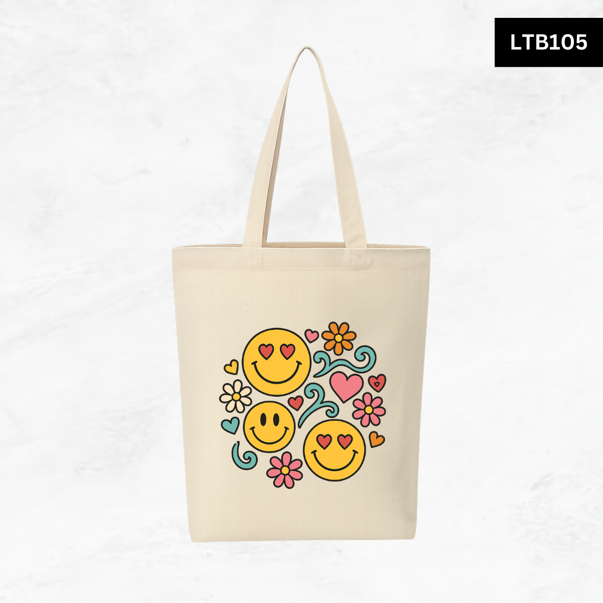 Canvas A4 Tote Bag - Smiley Good Vibes