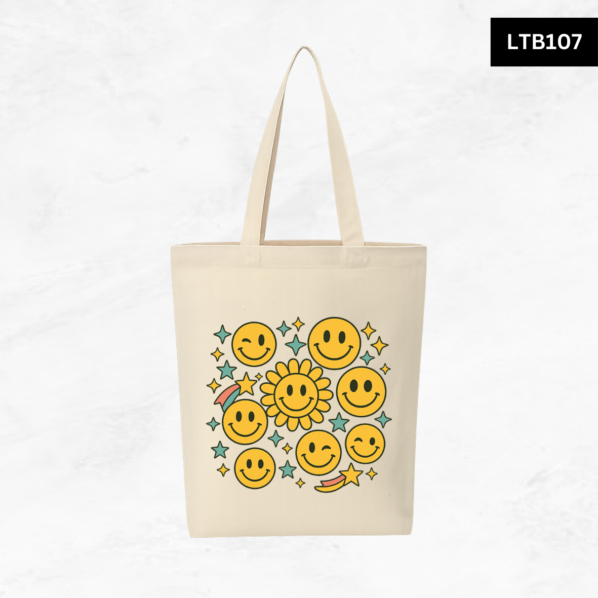 Canvas A4 Tote Bag - Smiley Good Vibes