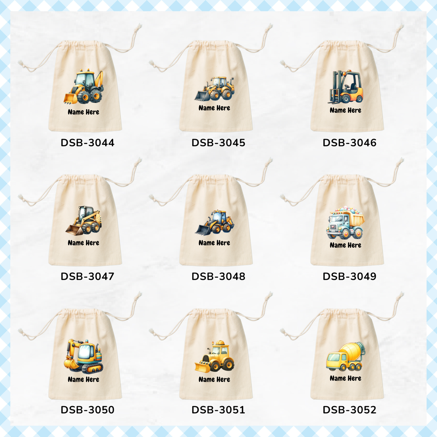 Construction Trucks Custom Favor Bags