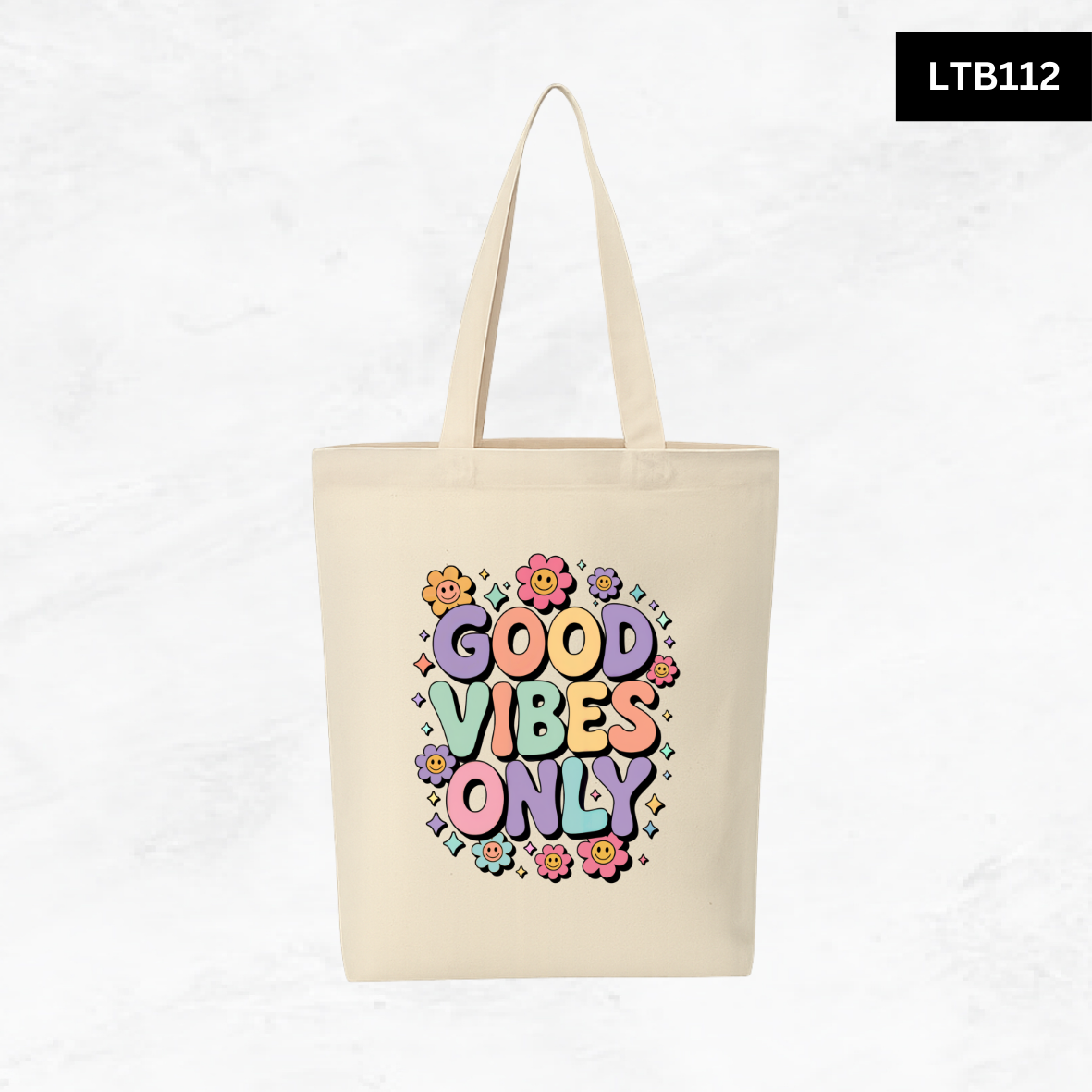 Canvas A4 Tote Bag - Smiley Good Vibes