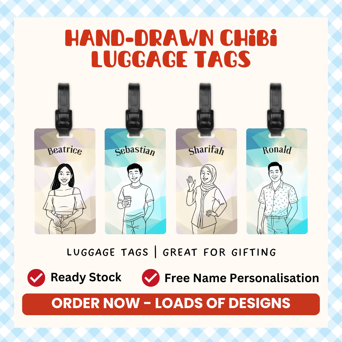 Hand Drawn Chibi Luggage Tags