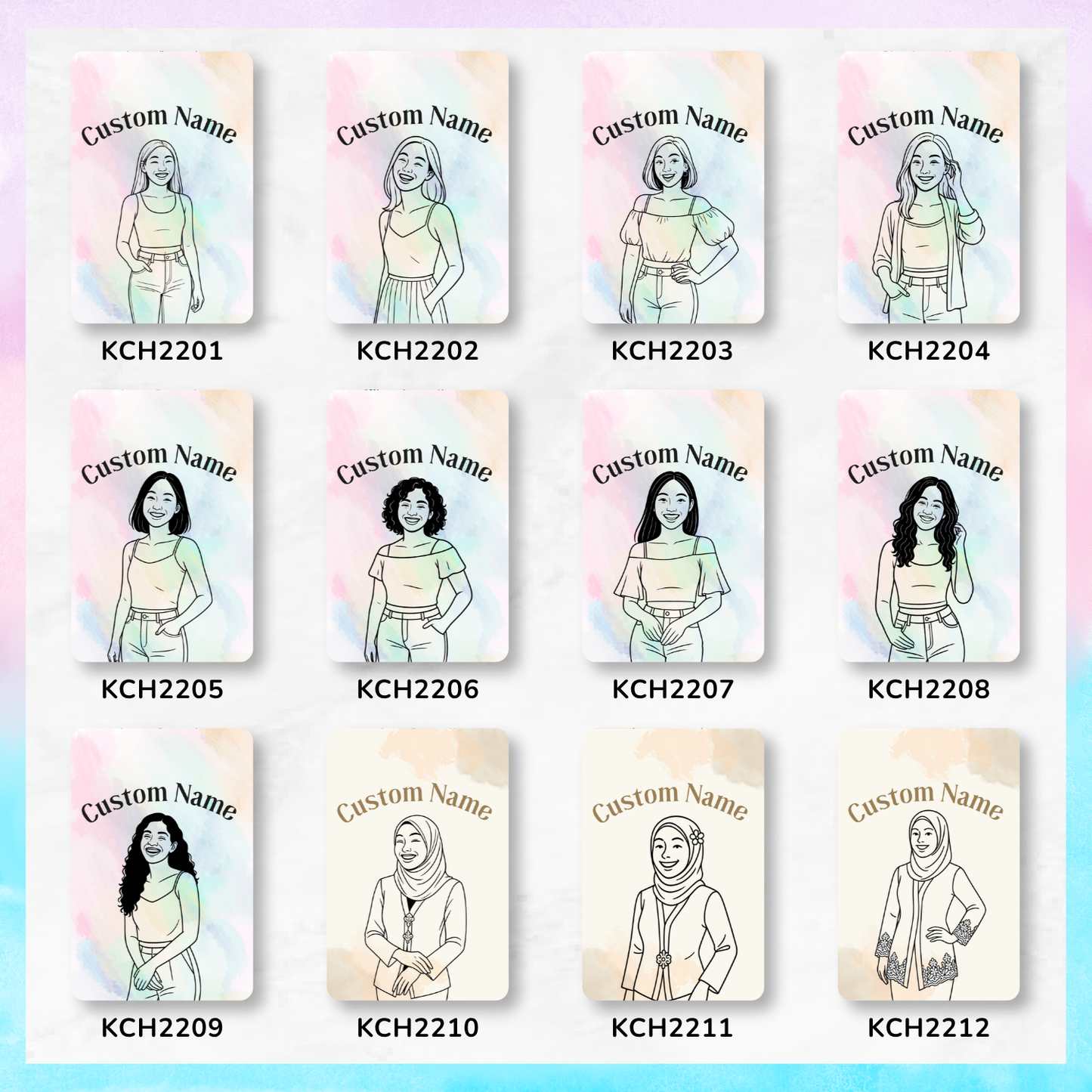 Hand-Drawn Chibi Keychain Card Holders
