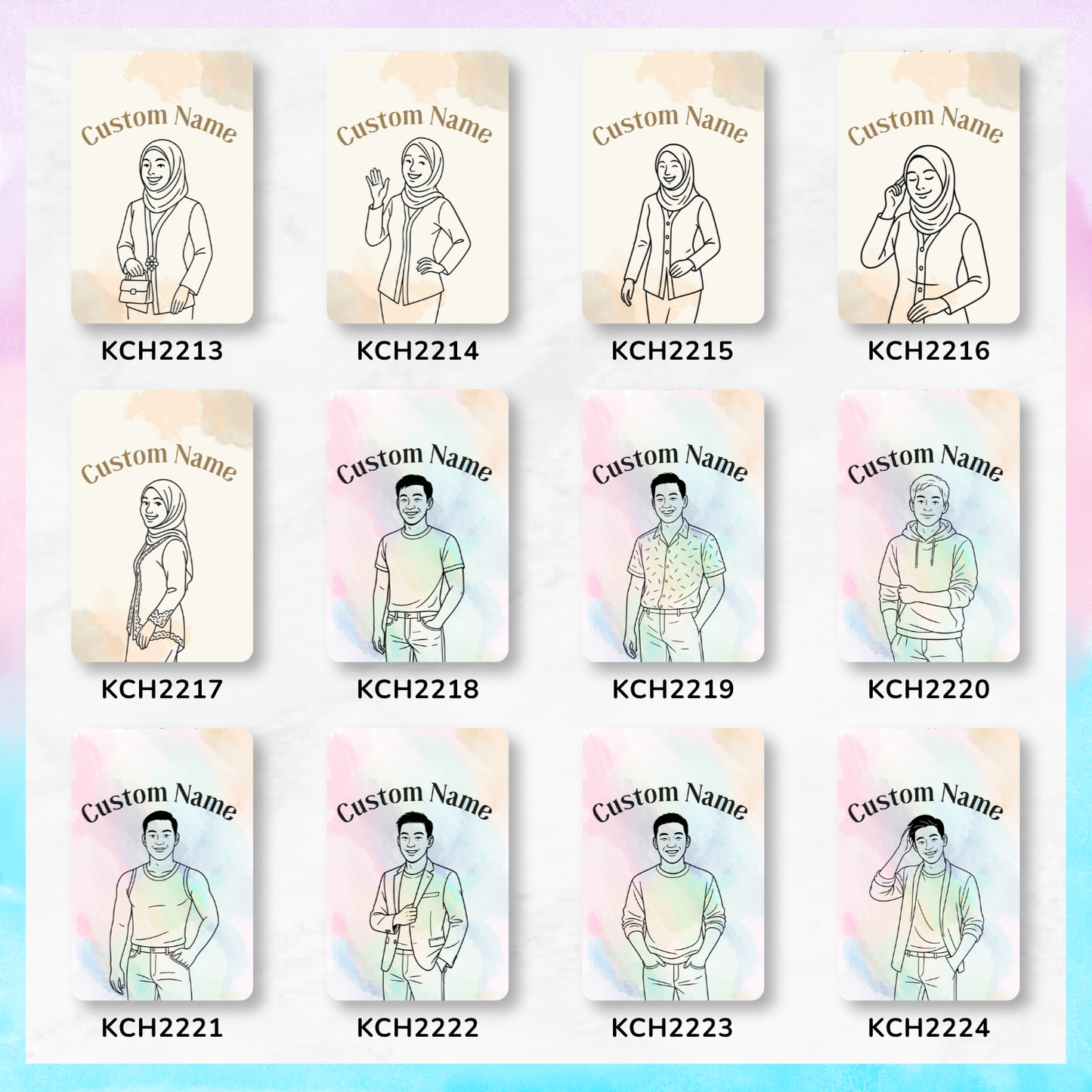 Hand-Drawn Chibi Keychain Card Holders