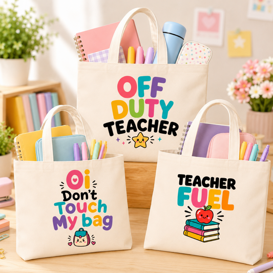 Horizontal Canvas Tote Bag - Teacher Vibes