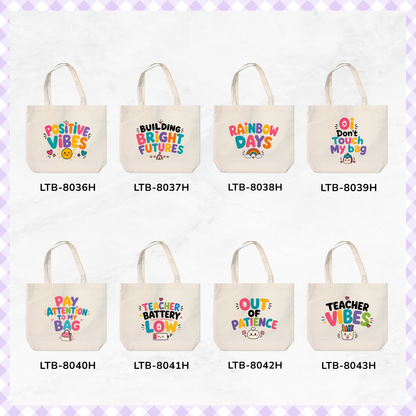 Horizontal Canvas Tote Bag - Teacher Vibes