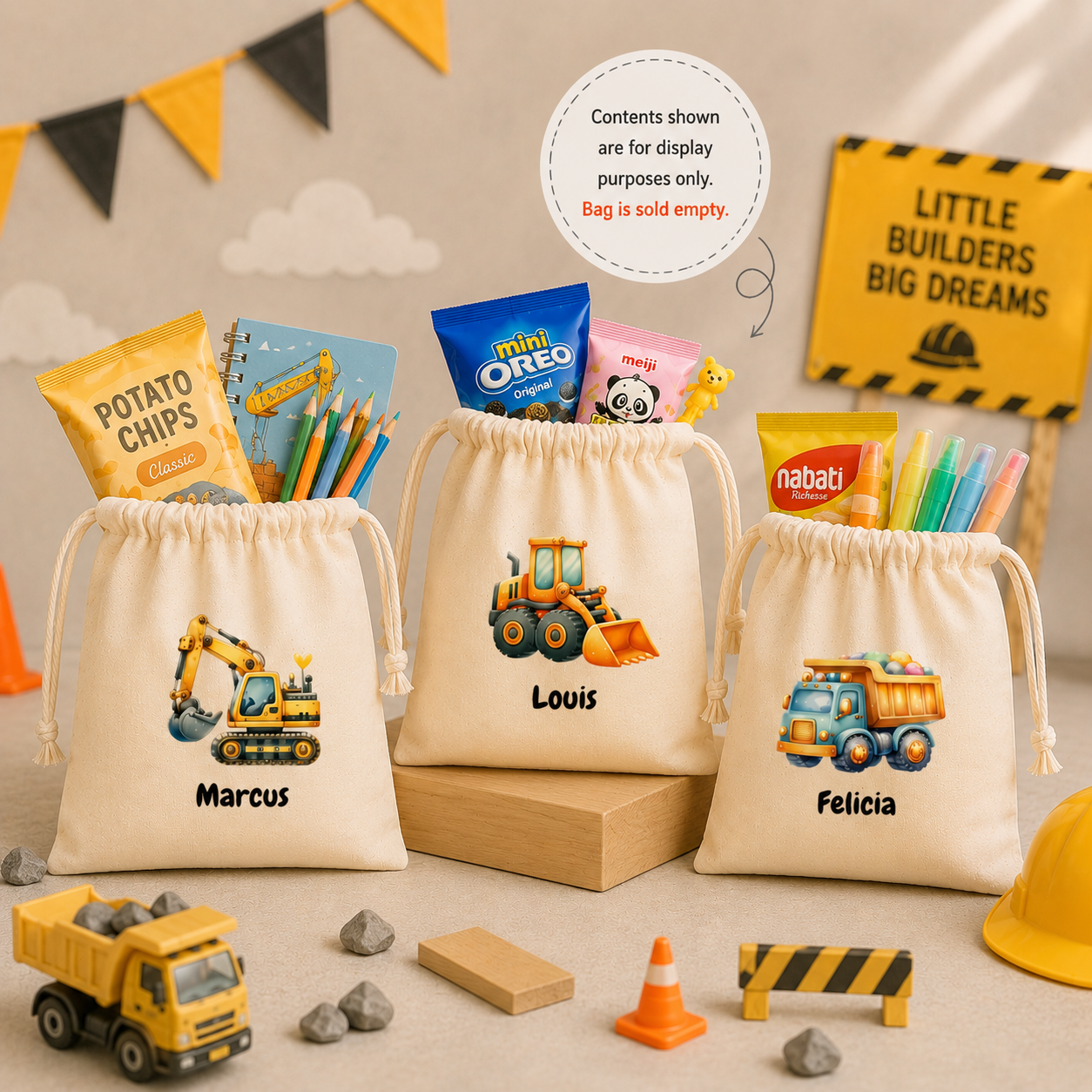 Construction Trucks Custom Favor Bags