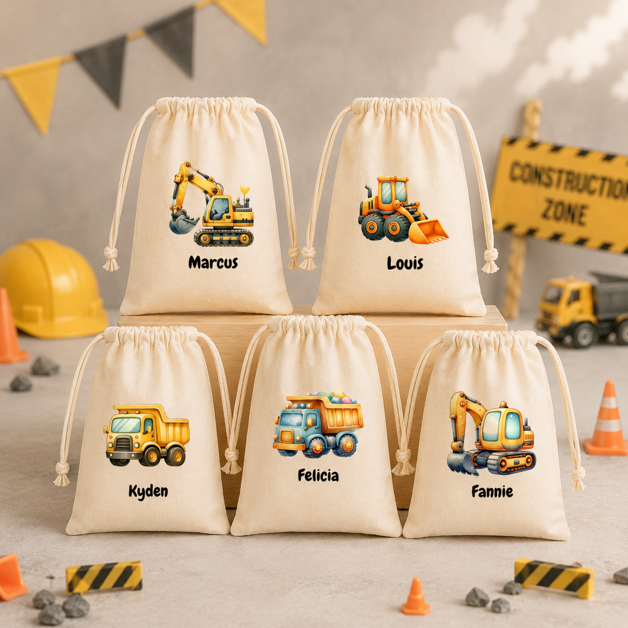 Construction Trucks Custom Favor Bags