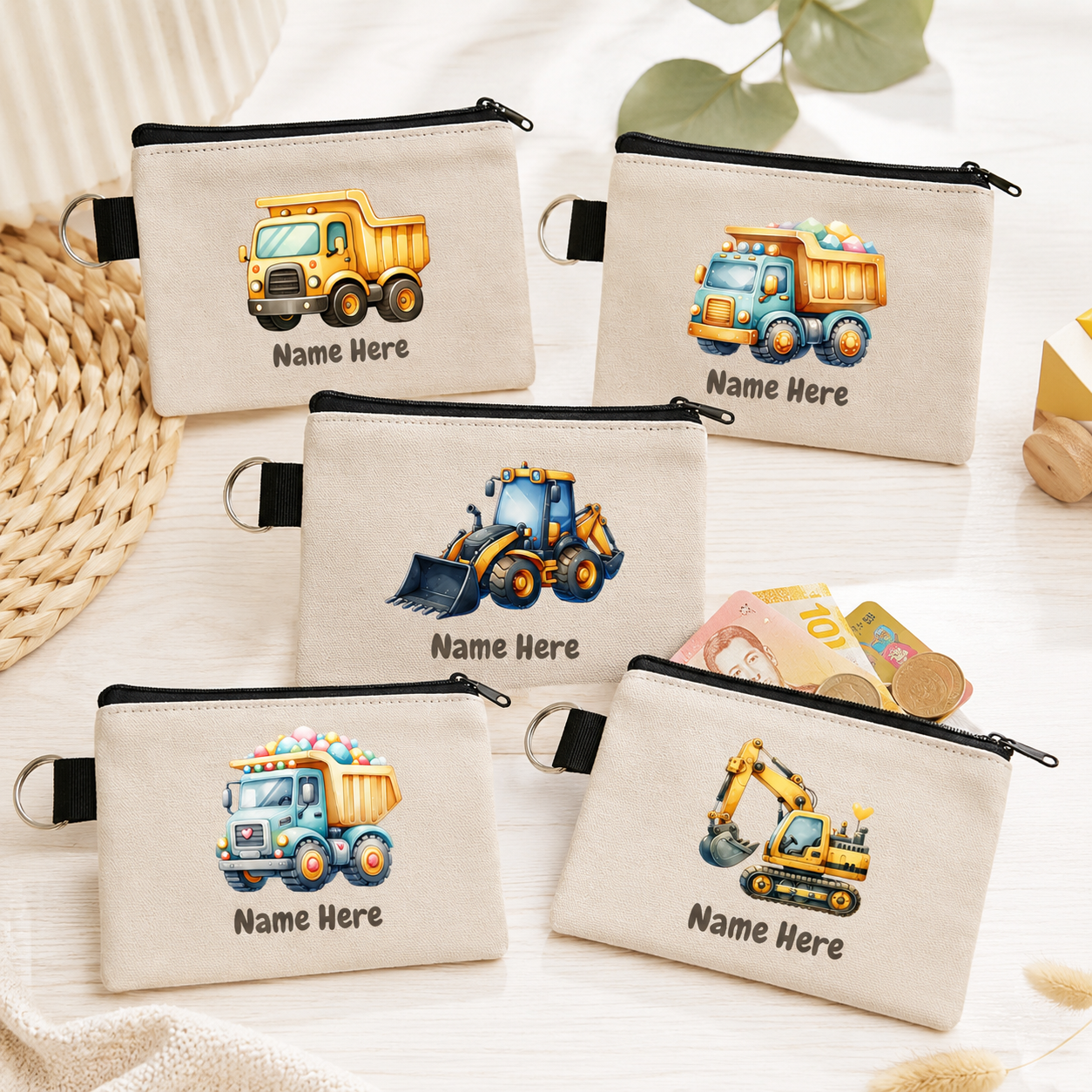 Construction Trucks - Keyring Coin Purse