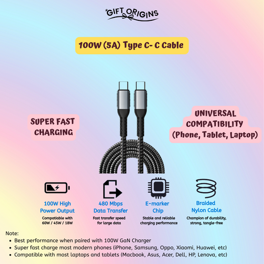 100W USB-C Super Fast Charge Black Cable (2m)