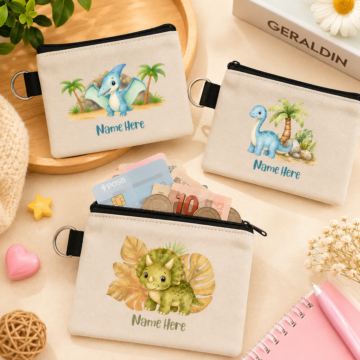 Tropical Dino - Keyring Coin Purse