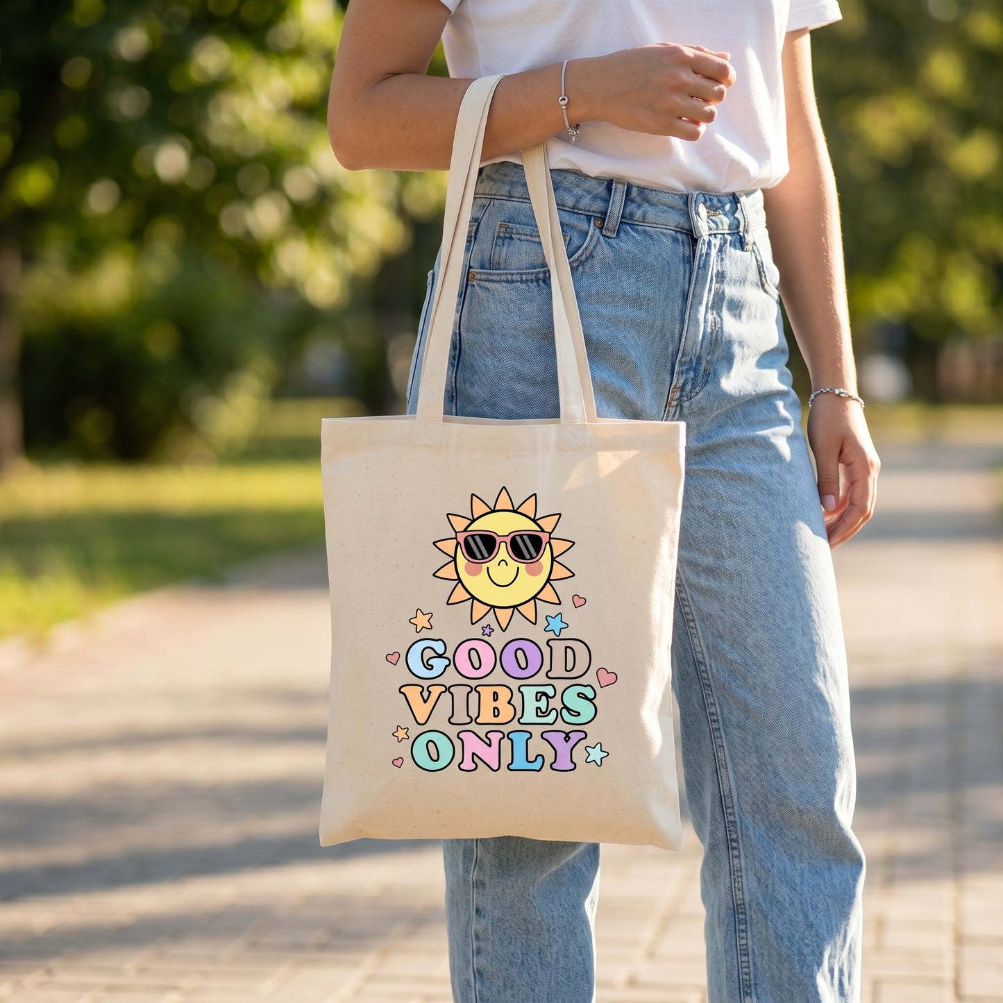 Canvas A4 Tote Bag - Smiley Good Vibes