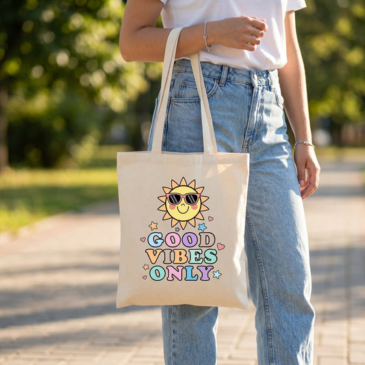 Canvas A4 Tote Bag - Smiley Good Vibes