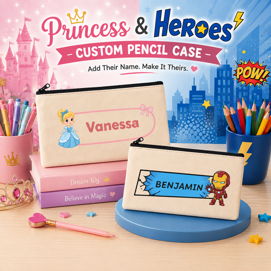 Superheroes & Princess Name Pencil Case