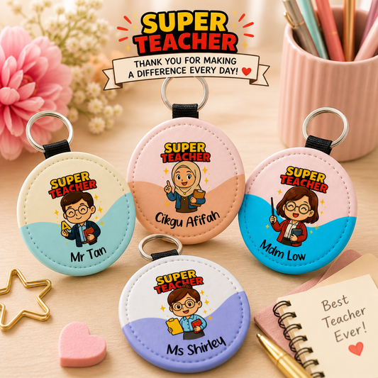 Super Teacher Round Keytag