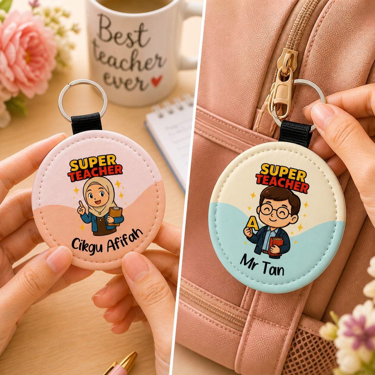 Super Teacher Round Keytag