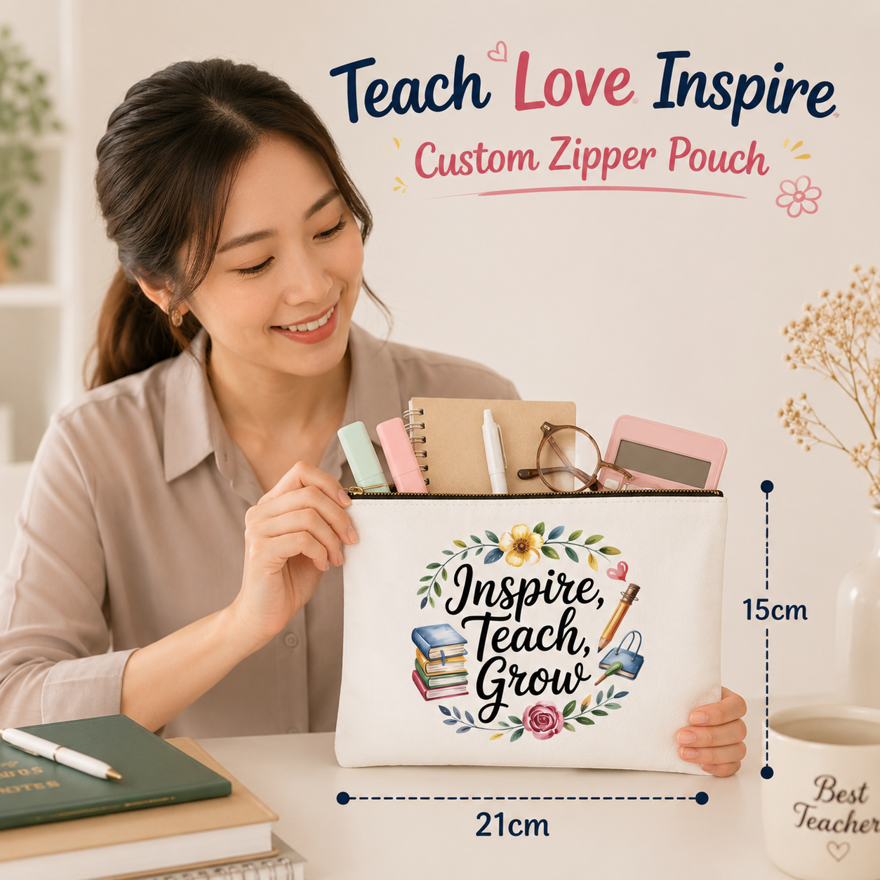 Teach Love Inspire Canvas Zipper Pouch